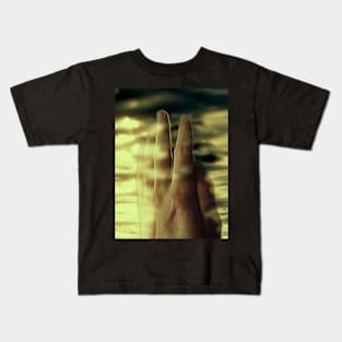 Digital collage and special processing. Hand near soft light. Soft and calm. To exist. Yellow. Kids T-Shirt